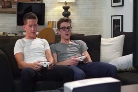 Blake Mitchell And Tyler Hill Playing video scene Games while fucks Noah White
