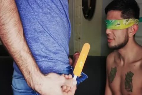 Blindfolded Roommate receives rod To Distract Him