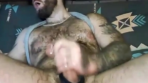 Bearded Daddy With hairy Chest Jerks Off large pretty yummy penis